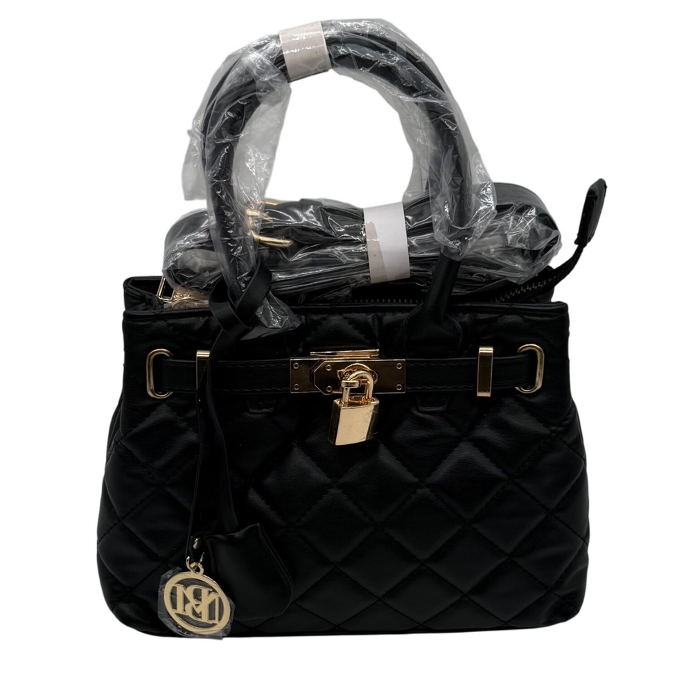 Studio Badgley Mischka handbag Black Quilted crossbody Tote Bag Purse Lock $149‎